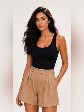 MOFT Camel Pleated Tailored Shorts – Size S